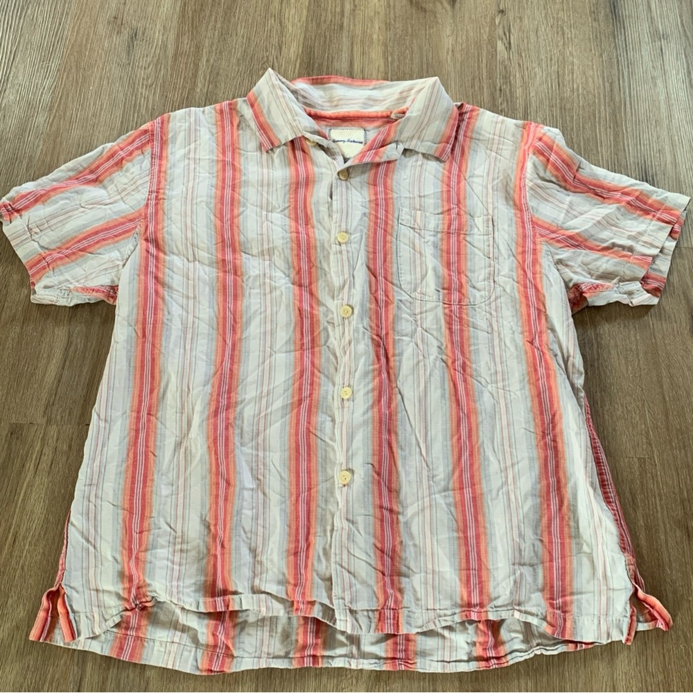 Tommy Bahama Silk Shirt Men’s XXL Multicolor Stripe Button Down Short sleeve